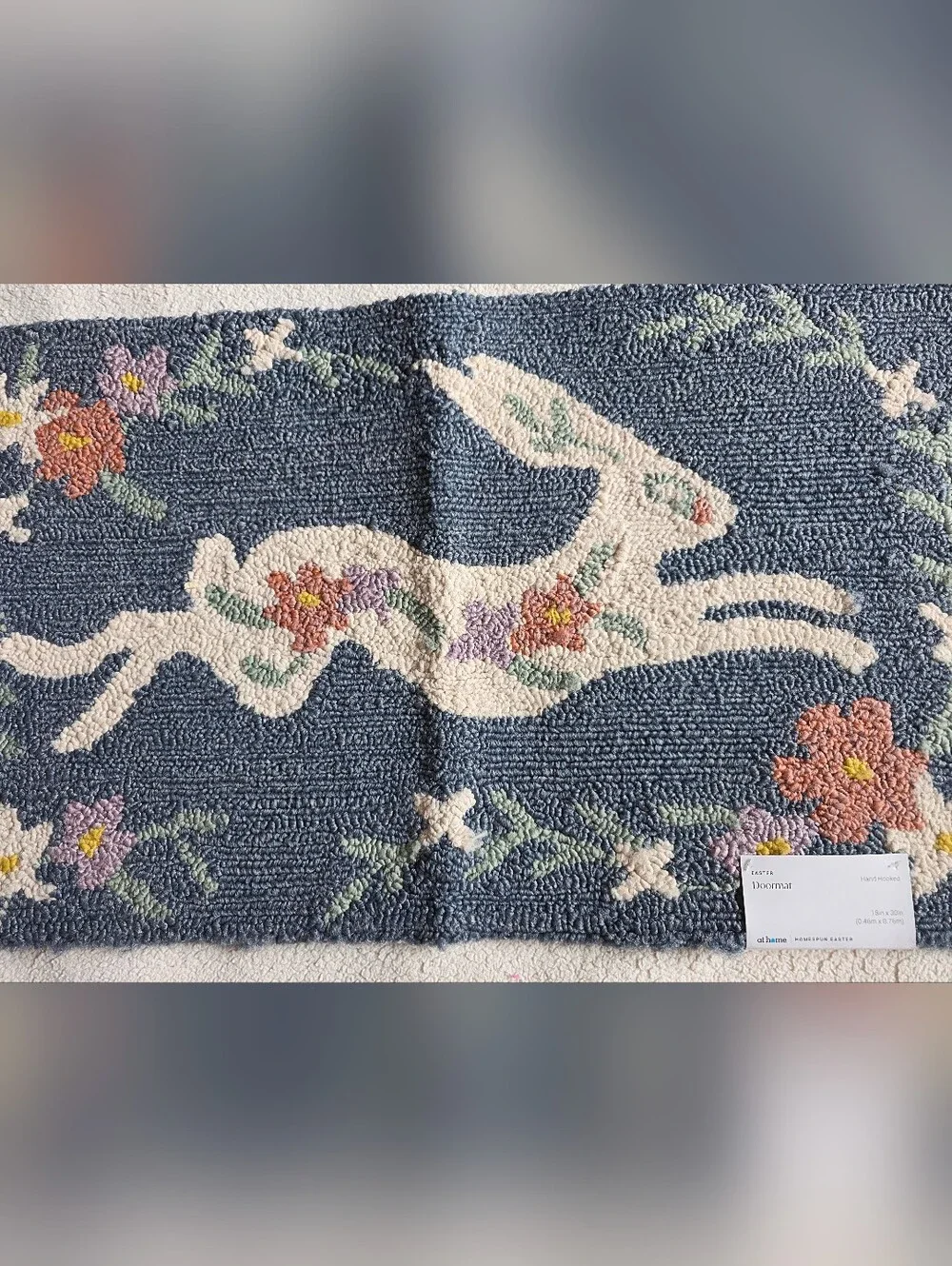 New Floral Leaping Easter Bunny Hook Accent Rug, 18x30, Home decor accent